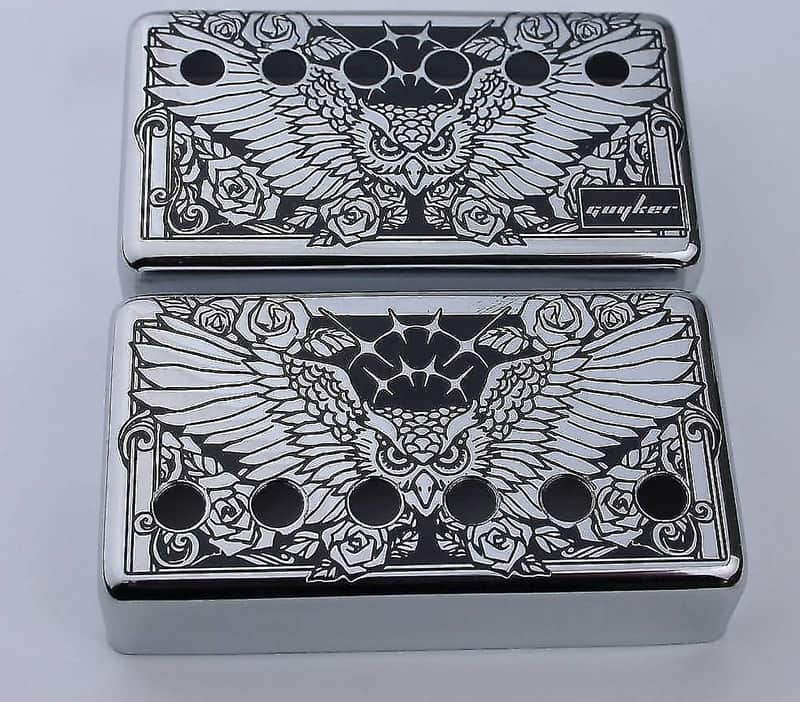 52/50mm Owl Top Guitar Humbucker Pickups Covers Set in Chrome image 1