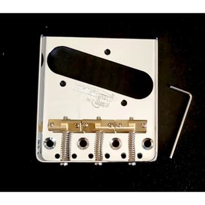 Wilkinson Chrome tailpiece for telecaster, 3 staggered brass saddles, 10.8mm spa image 6