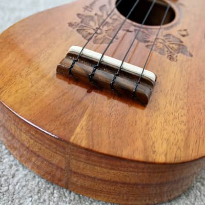 2001 G String Ukulele Co. Koa Soprano Ukulele Hawaiian Style Tattoo Laser Engraving image 19