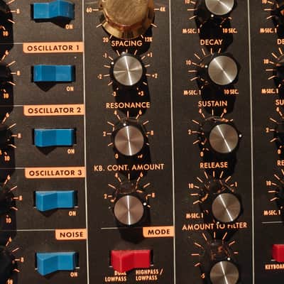 Moog Minimoog Voyager Select Series 44-Key Monophonic Synthesizer - Solar Cherry, with rare gold cutoff knob, and dust cover. image 5