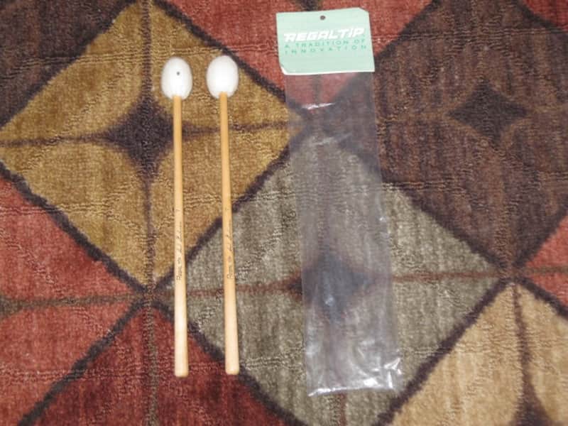 ONE pair new old stock Regal Tip 607SG, GOODMAN # 7 BRILLIANT STACCATO TIMPANI MALLETS - hard oval core covered with oval shaped cream-ish damper white felt, hard rock maple handles / shaft (includes packaging) image 1