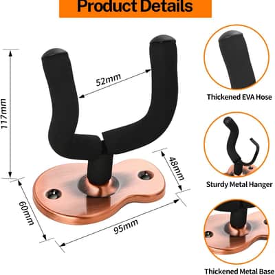 Guitar Wall Mount Hangers 2 Pack,Guitar Hanger Wall Hook Holders Stand for Bass Electric Acoustic Guitar Ukulele (Copper) image 2