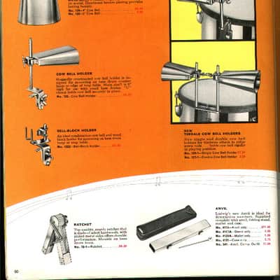 Vintage 1967 Golden-Tone Cowbell + Ludwig Chrome Plated Cowbell Holder image 2