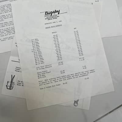 1980's Bigsby Palm Pedal Promotional Sheet + parts price list + bigsby dealer price list image 3