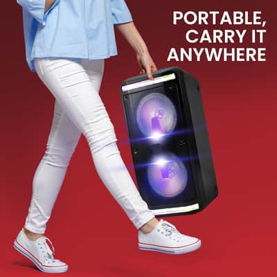 Bluetooth Speaker and PA System - Portable Stereo Karaoke System with Wired Mic, Built-in LED Party Lights, MP3/USB/Micro SD Readers, FM Radio, 8" Subwoofers, 600W MAX, 11.4" x 10.4" x 23.2" image 2