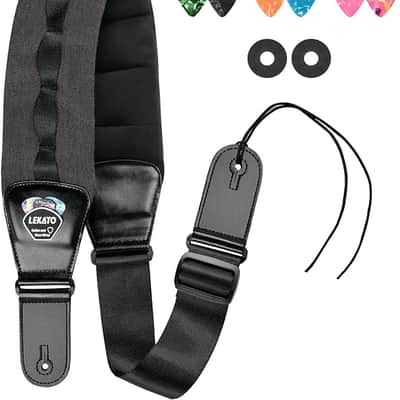 Bass Guitar Strap for Heavy Bass, Guitars with 3.5” Wide Guitar Strap Padded Thickened Foam Bass Strap Adjustable Length from 45" to 55" Bass Guitar Straps with 2 Strap Locks & 6 Picks image 1