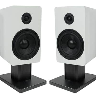2) Rockville RockShelf 54W White 5.25" Home Bookshelf Speakers+8" Speaker Stands image 1
