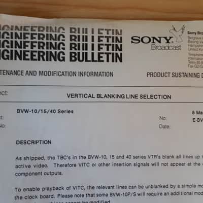 Sony Videocasette Player BVW-10P Betacam Operation and Maintenance Manual 1985 image 6