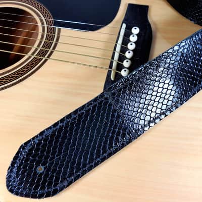Premium Black Patent Leather Guitar Strap-Snake Skin Pattern Leather Guitar Strap -100% Leather Guitar Strap-Acoustic, Electric Bass Guitars image 2