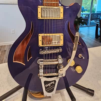 CMG (Chris Mitchell Guitars Ashlee Semi-Hollowbody 2019 - Statesboro Blue Nitrocellulose Lacquer over Flamed Maple carved top image 2