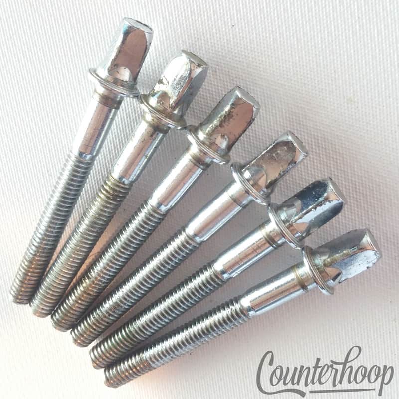 Ludwig-Copy 6x 1 3/4"Tension T-Rods "Flat-Top" Chrome Japan? 60s Snare/Tom Drum image 1