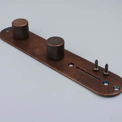 Tele Style Set Guitar Bronze Bridge, Control Plate, Knobs, Neck Plate, Jack Plate image 2