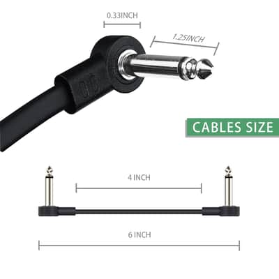 4 Inch Guitar Patch Cables 4 Pack, 1/4" TS Right Angle Effect Pedal Flat Cables, Pedal Board Patch Cables, Black image 2