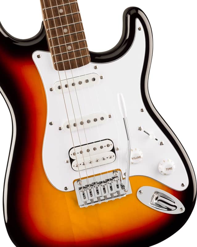 Squier Affinity Series Stratocaster Junior HSS, Laurel Fingerboard, White Pickguard, 3-Color Sunburst image 1