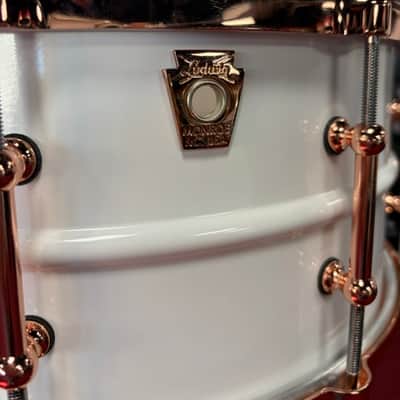 Ludwig LB430TDC Polar-Phonic 6.5x14" Brass Snare Drum with Copper Hardware 2021 - Present - Polar White image 2