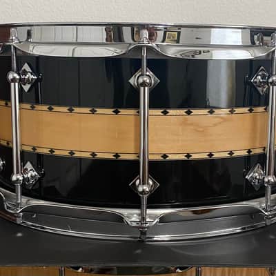 Craviotto Private Reserve 6.5 X 14 Maple Snare Drum 2023 Gloss  Lacquer Piano Black/Natural/Piano Black with Dual Maple Inlay One Board Steam Bent. Unplayed New Condition image 3