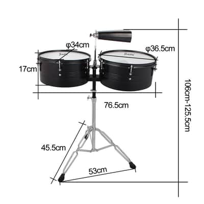 Glarry 13" & 14" Timbales Drum Set with Stand and Cowbell Black image 5