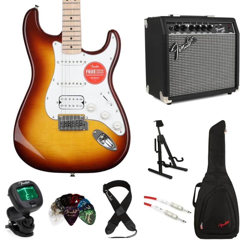 Squier Affinity Series Stratocaster Electric Guitar and Fender Frontman 20G Amp Bundle - Sienna Sunburst with Maple Fing image 1