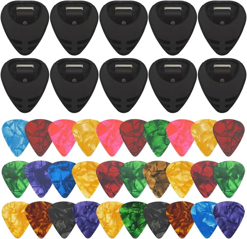 40 pcs Guitar Accessories, 30 Guitar Picks and 10 Pick Holder on Guitar, 0.5, 0.75, 1.0 mm image 1