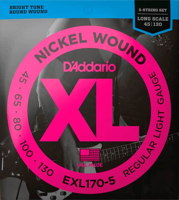 D'Addario EXL170-5 XL Regular Light Nickel 5-String Bass Strings, 45-130 Long Scale image 1
