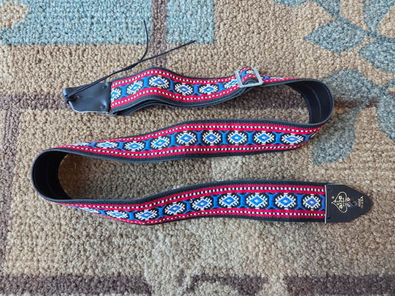 Vintage 1960's Ace Guitar Strap! Red, White, and Blue Pattern w/ Metal Buckle! Rare, Original Case Candy! image 1
