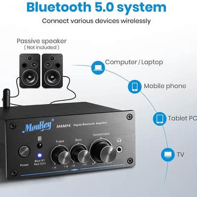 Bluetooth 5.0 Stereo Amplifier Receiver 500w Peak Power RMS 100W - 2.0 Channel Mini HiFi Class D Amp image 3