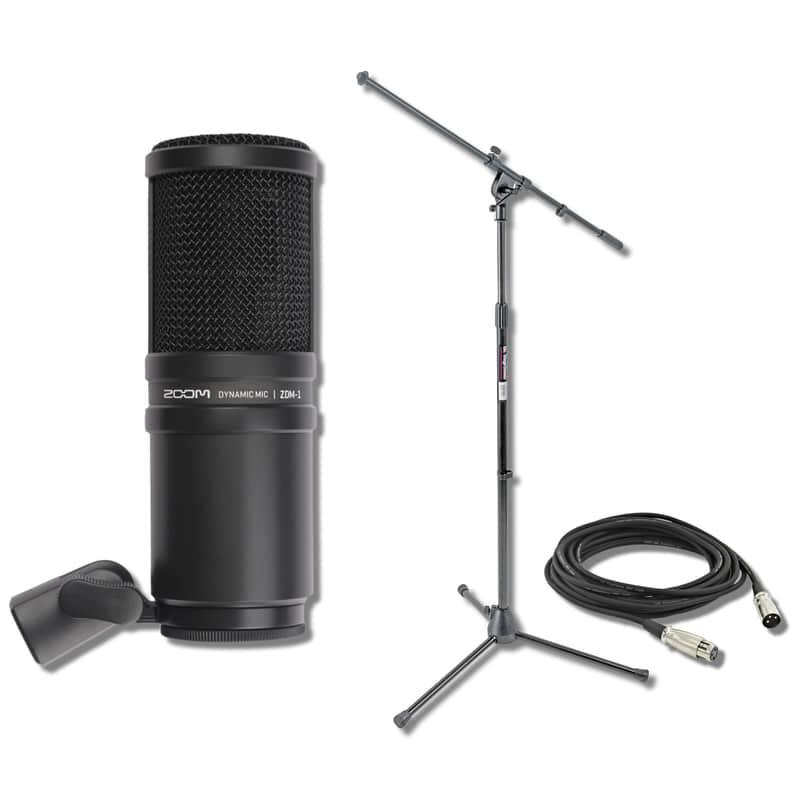 Zoom ZDM-1 Dynamic Podcasting Microphone with On-Stage Stands MS7701B Tripod Mic Stand and XLR Cable image 1