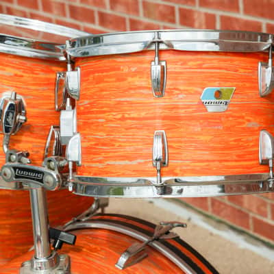 Vintage 70's Ludwig Mod Orange Hollywood Kit, 3ply Shells, B/O Badge image 3