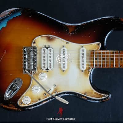 Fender Stratocaster SSH Sunburst / Pelham Blue Heavy Aged Relic by East Gloves Customs image 9