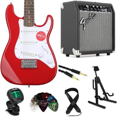 Squier Mini Strat Electric Guitar with Fender Frontman 10 Amp Essentials Bundle - Dakota Red image 4
