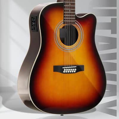 12-String Acoustic Electric Guitar: Rosewood Back and Sides with Spruce Top, 41-inch Cutaway Body, Built-in Pickup; Deluxe Set Includes Guitar Bag, Tuner, Cable, Capo, Strings & Picks image 2