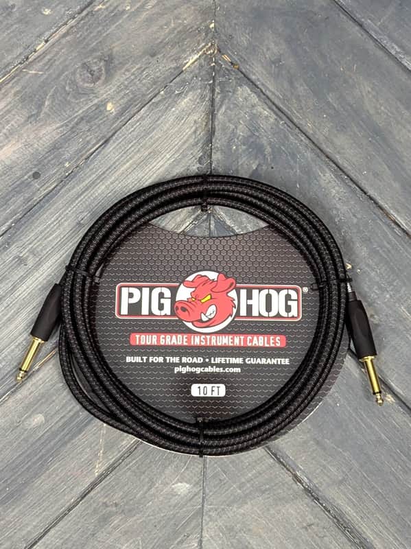 Pig Hog PCH10BK 10ft Black Woven Straight to Straight Instrument Cable image 1