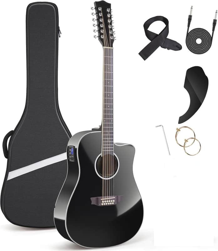 12 String Guitar - Acoustic Electric 12 String 42" Full Size Guitar for Beginner/Adult Fingerstyle, Spruce Top Cutaway with Gig Bag, Picks, Strings, Strap - Guitarra  Black image 1