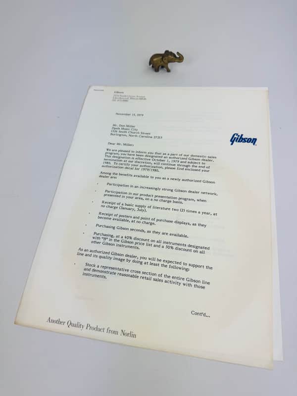 Gibson Dealer Authorization Letter 1979 image 1