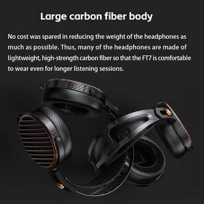 FiiO FT7 Headphones Open-Back Planar 106mm Planar Magnetic Monitor Earphone Gold Diaphragm Carbon Fiber Shell Detachable Cables (Black) image 8
