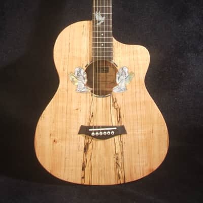 Handmade ArchBack Travel Guitar Solid Spalted Maple, Mahogany, Cutaway, Angel Inlay, Soft-bag Bruce Wei LTG-002 image 3
