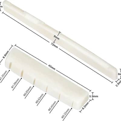 6 String Acoustic Guitar Bone Bridge Saddle and Nut and 6pcs Ebony Guitar Bridge Pins image 2