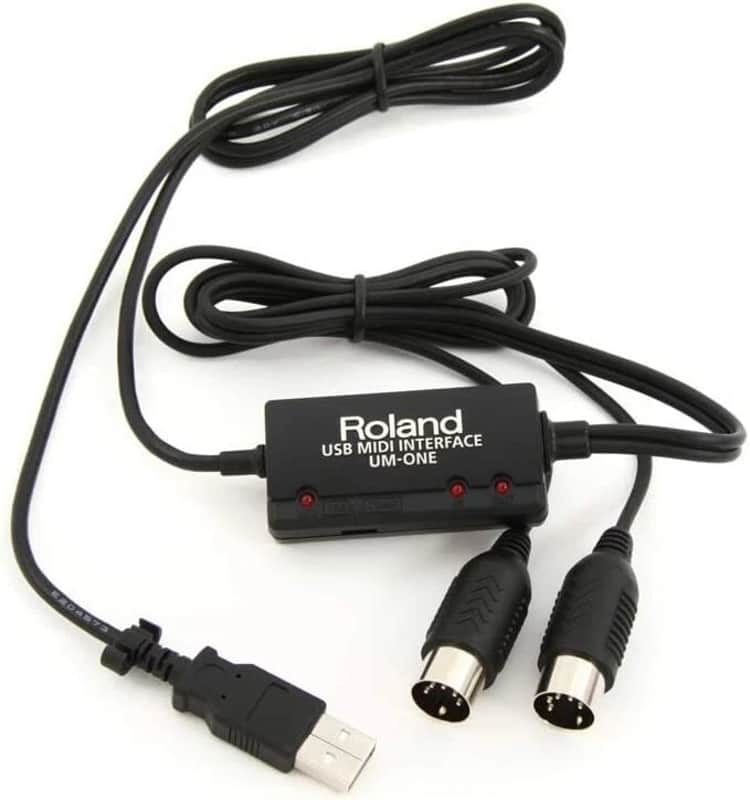 Roland UM-ONE mk2 USB MIDI Interface 1-port USB-powered USB MIDI Interface with Integrated Cables, Data Indicator LEDs, and High-speed FPT Data Throughput - macOS/Windows 5-pin MIDI ports image 1