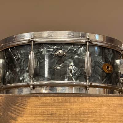 1950's Slingerland 5.5x14 Gene Krupa Radio King Black Diamond Pearl Snare Drum Solid Shell image 13