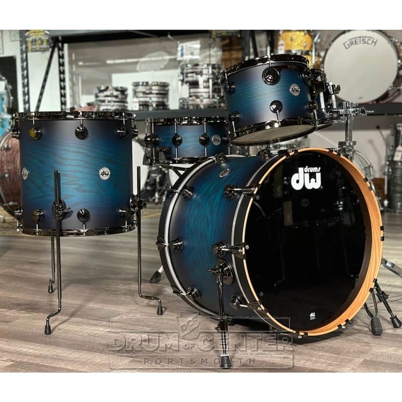 DW Collectors Pure Oak 5pc Drum Set Regal Blue to Candy Black Burst w/Black Nickel Hw image 1
