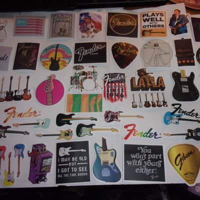 OOP Huge Lot of 52 mini Guitar Decals / Stickers Case Candy Strat Tele Jaguar P Jazz Bass scrap book image 1