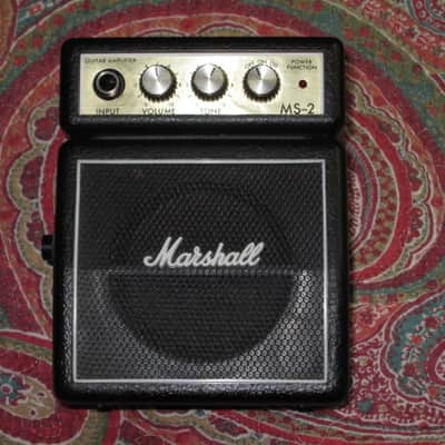 lite used Marshall MS-2, 1-watt battery powered Micro Stack Portable Amp Black, +Battery (can be powered w/ adapter, NOT included) H: 5.51", W: 4.33", D: 2.36", Volume, Tone, Clean/OD - Input Jack & 1/4" Headphone Jack, Belt Clip (MISSING battery cover) image 6