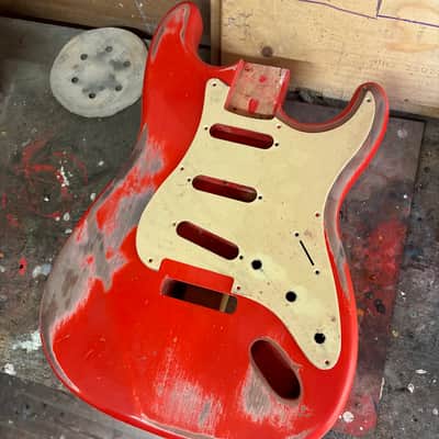 Fiesta Red Heavy Relic Stratocaster body, Nitro paint, made in Italy image 6