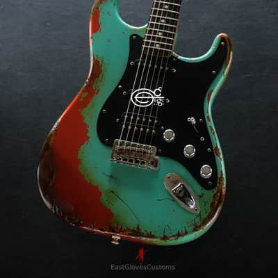 Fender FSR Stratocaster Seafoam Green/Metallic Orange HSS Heavy Aged Relic by EGC (107 OF 250) image 9