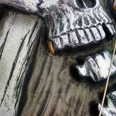Hand carved Hembry Skull and Bones guitar for George Lynch mom, ESP, J Frog fans image 12