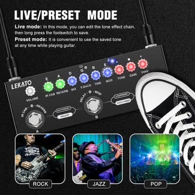LEKATO Multi Effects Guitar Pedal, with IR Loading 9 AMP Models, Delay Reverb Distortion Overdrive Pedal, Rechargable Electric Guitar Effects Multi Pedal Support Recording,Bluetooth 5.0 image 4