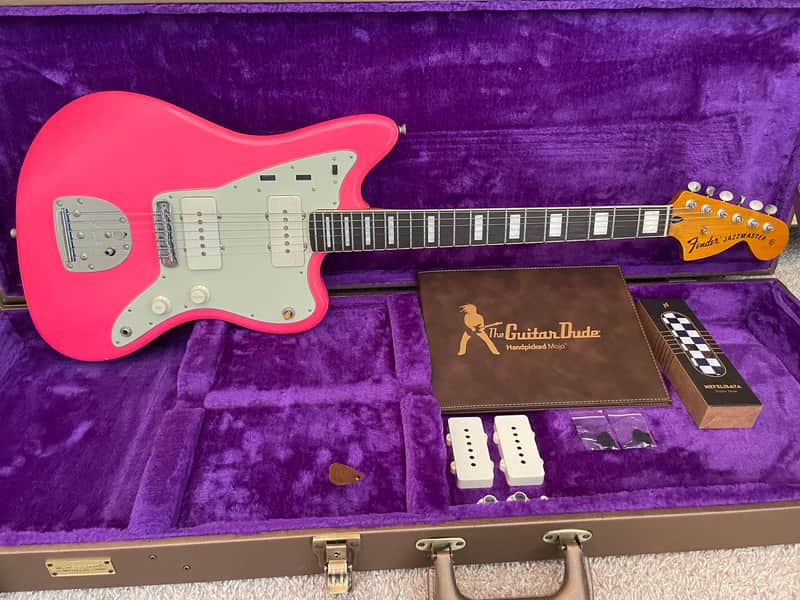 Guitar Dude Custom 1 of 1 HOT PINK 'Jazzmaster Hybrid, 7 lbs 12 oz’s!! Lollar '58 PU's, Premium Alder, Vintage Electronics, Aged Nitro & Fender American Vintage Hardware, Plastic & Pickguard - w/ OHSC & COA! image 1