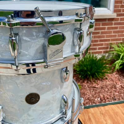 1960s Gretsch Progressive Jazz Drum Set White Marine Pearl 20/12/14 w/ 4x14 Snare image 13