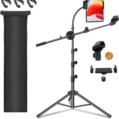 Mic Stand,6 In 1 Microphone Stand Floor Boom Mic Stand, Support Boom Gooseneck Mic Clips Tablet Phone Holder Any Combination With Mic Stand Bag image 1