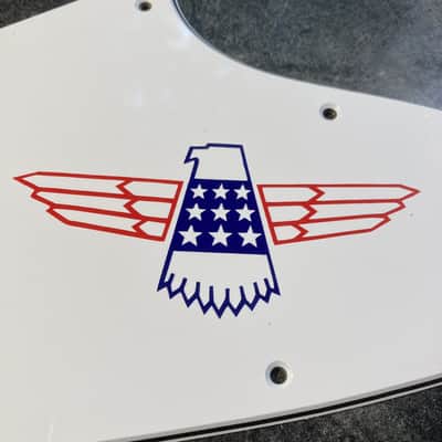 3 Ply White Pickguard for Gibson Thunderbird Bass 1998-2024 with Bicentennial Red & Blue Decal image 5
